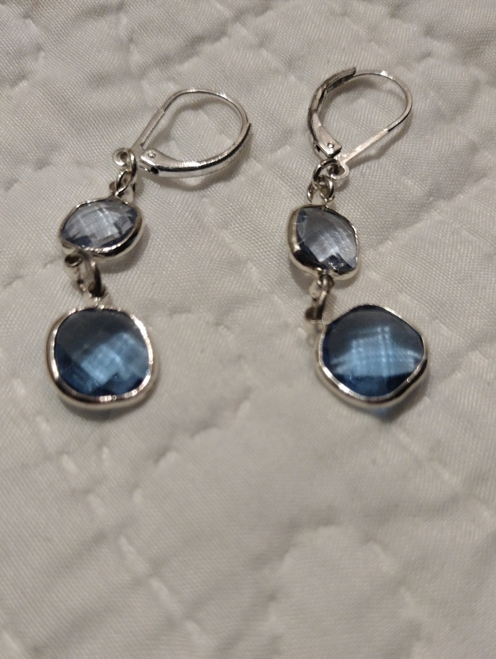 Avon Silver-Tone Navy Blue Double Drop Earrings